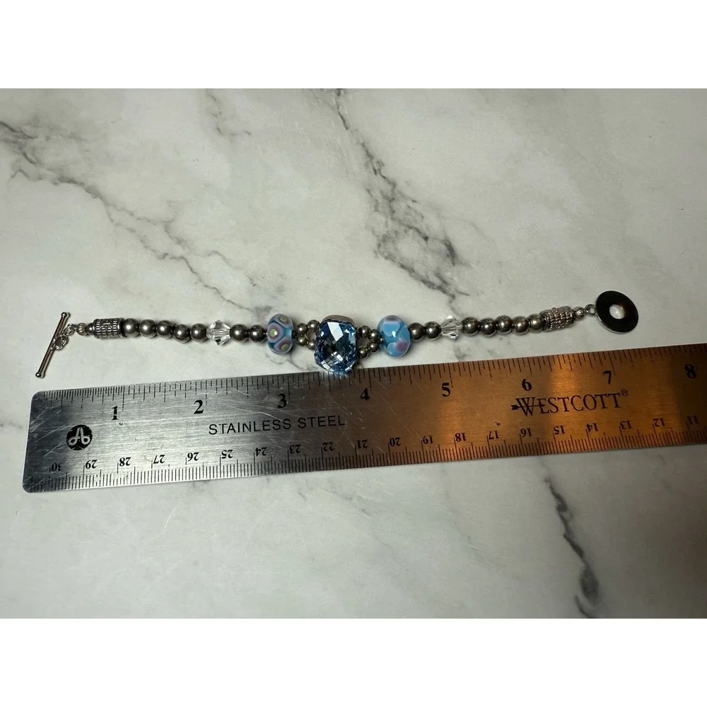 handmade beaded bracelet blue gem like bead and blue glass‎ beads